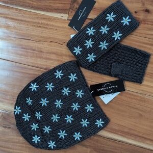Carolyn Rowan Embroidered Crystal Star Beanie + Fingerless Glove Set Nwt ❤️